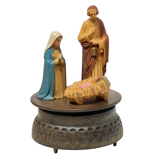 Vintage Sankyo Nativity Music Box 1960-70s Made in Hong Kong Plays Silent Night - Picture 1 of 8
